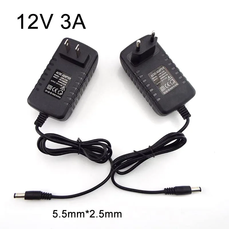 Adaptador de cargador de 12V, 3A, 5,5mm x 2,5mm, CA a CC, 100V-240V, convertidor de fuente de alimentación para cámara CCTV, lámpara de tira LED A7