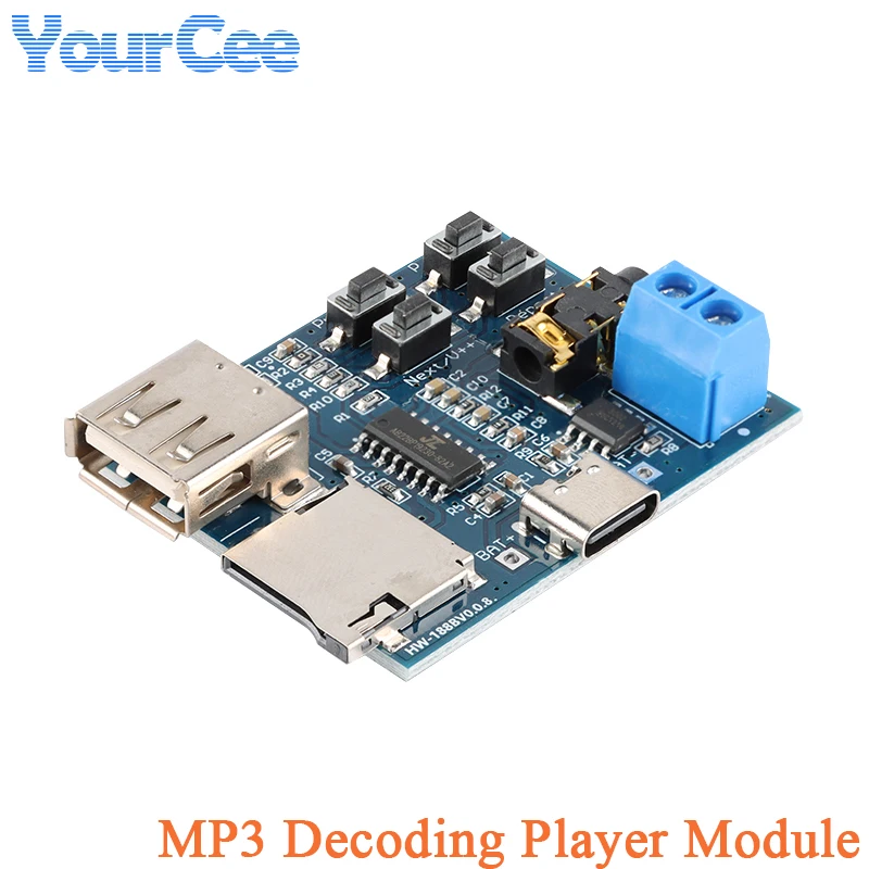 Placa decodificadora decodificadora sin pérdidas MP3, módulo de reproductor USB, amplificador de potencia de Audio y voz, interfaz tipo C DC 3,7--5,5 V 2W, 2 uds./1 ud. - imagen 3
