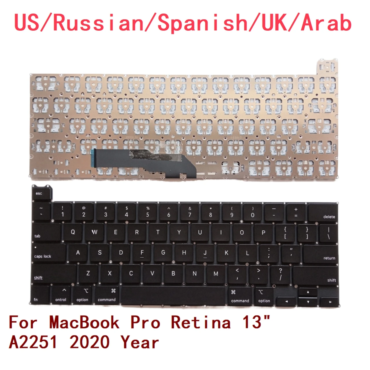 Teclado de ordenador portátil para Apple MacBook Pro Retina de 13 ", A2251, año 2020, Notebook, PC, nuevo, EE. UU., ruso, español, Reino Unido, Árabe