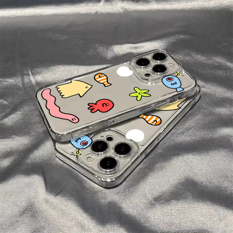 Funda de teléfono bonita con dibujos animados Ins Wind Ocean Creatures para iPhone 16 15 Pro Max 14 13 12 Mini 11 Pro Max 7 8 Plus XS XR X cubierta transparente - imagen 3