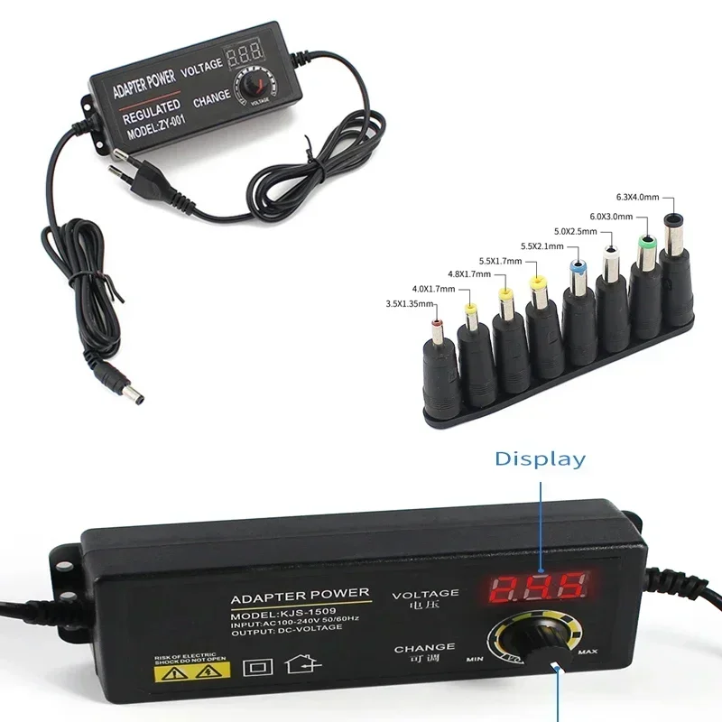 Fuente de alimentación ajustable 3V 12V 24V AC-DC adaptador de fuente de alimentación 3V-12V-10A con adaptador Jack enchufe hembra para electrodomésticos