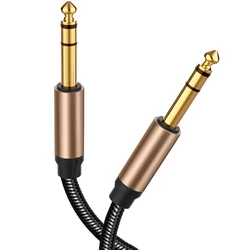 Cable de 1,8 M/6 pies chapado en oro para guitarra, Conector de 6,35, 1/4, 6,35mm a 6,5, 6,35mm, TRS, Cable de Audio estéreo equilibrado para amplificador, mezclador de altavoz
