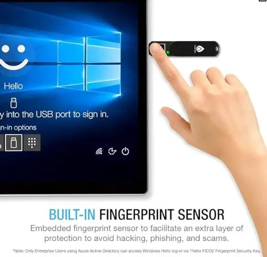 THETIS FIDO2 Llave de seguridad Huella digital USB A, auténtico, protección multicapa HOTP/U2F WINDOWS,MACOS