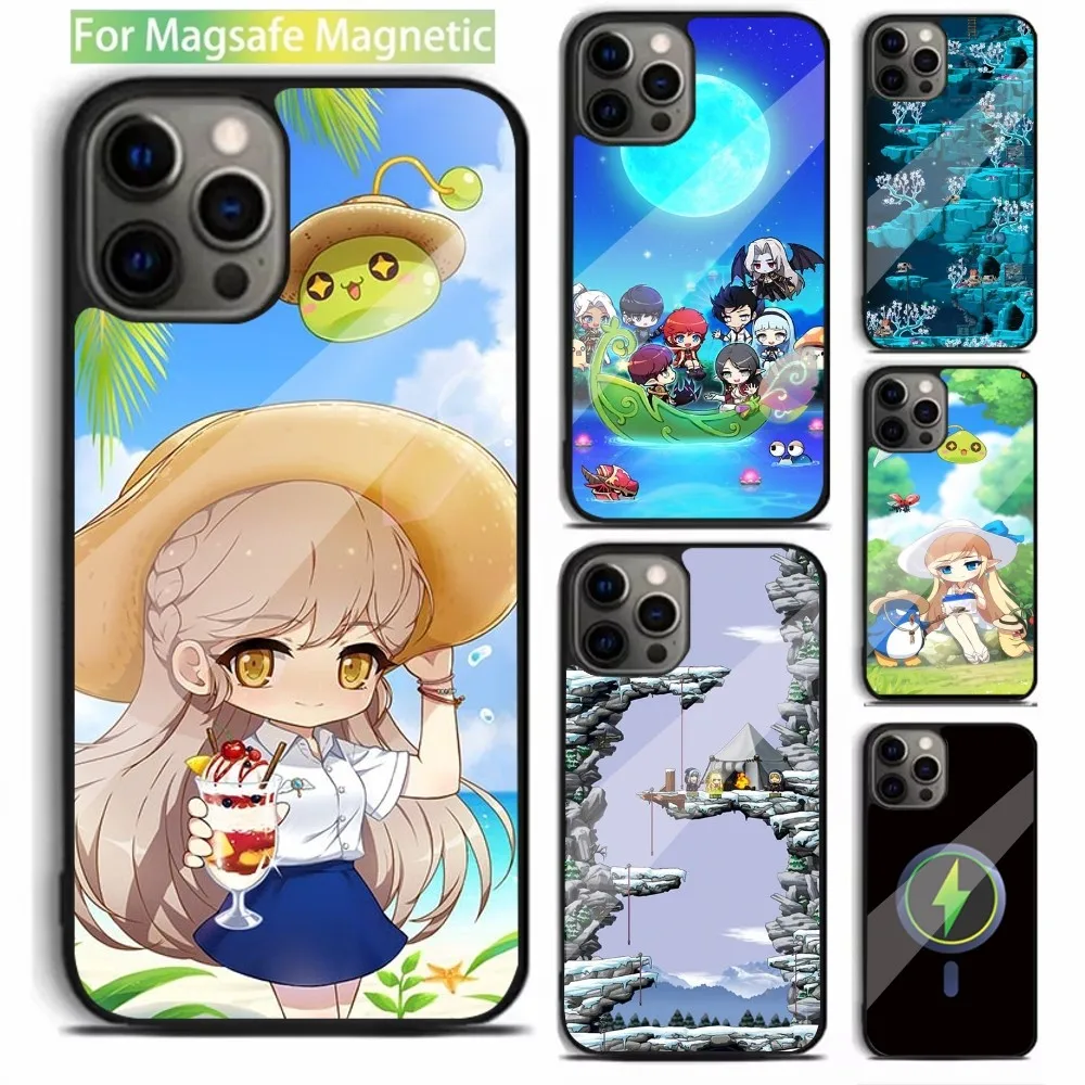 Funda de teléfono M-Maplestory Game para iPhone 15,14,13,12,11,Plus,Pro,Max Mini Magsafe carga inalámbrica magnética