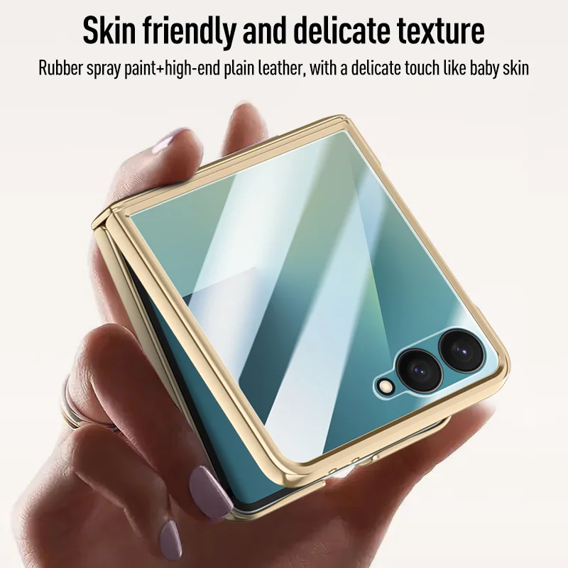 Funda de teléfono con película protectora de pantalla de cuero PU con bisagras de resorte electrochapadas de lujo para Samsung Galaxy Z Flip7 flip 7 cubierta a prueba de golpes - imagen 4