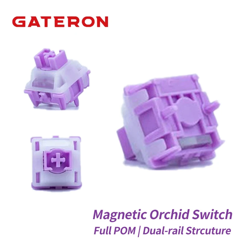 GATERON Interruptor POM completo de orquídeas magnéticas, estructura de doble carril, disparador rápido HE, efecto sensor Hall para juegos con teclado magnético
