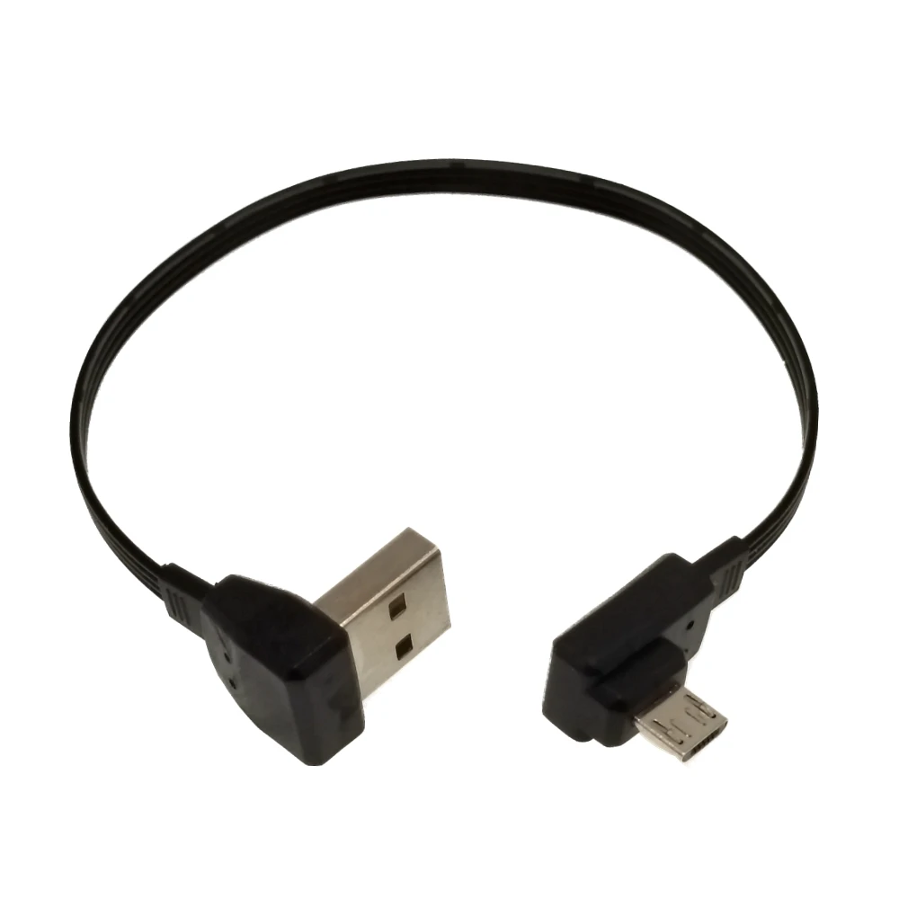 Cable plano suave de 50CM, cable de carga de datos Micro USB, cable plano para coche, codo izquierdo y derecho hacia arriba y hacia abajo, teléfono móvil Android universal