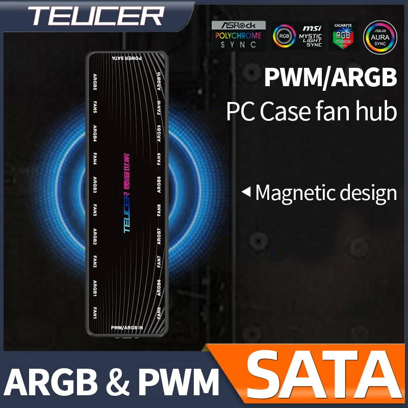 Teucer 6/8/10 vías 12V 4Pin PWM y 5V 3Pin ARGB ventilador de refrigeración divisor Hub para ordenador PC carcasa chasis radiador fuente de alimentación SATA