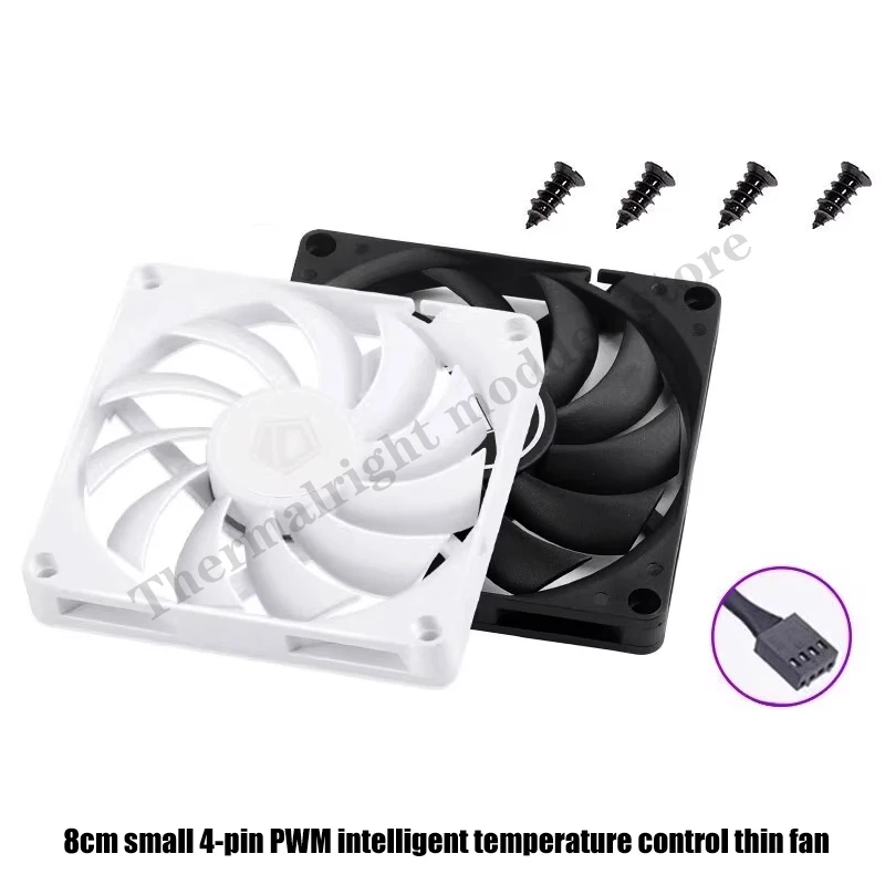 Ventilador con cubierta de computadora blanco/negro de 8 CM, ventilador silencioso delgado 8010 utilizado para reemplazo de enfriador de CPU, PWM 4 pines 3000-RPM, - imagen 5