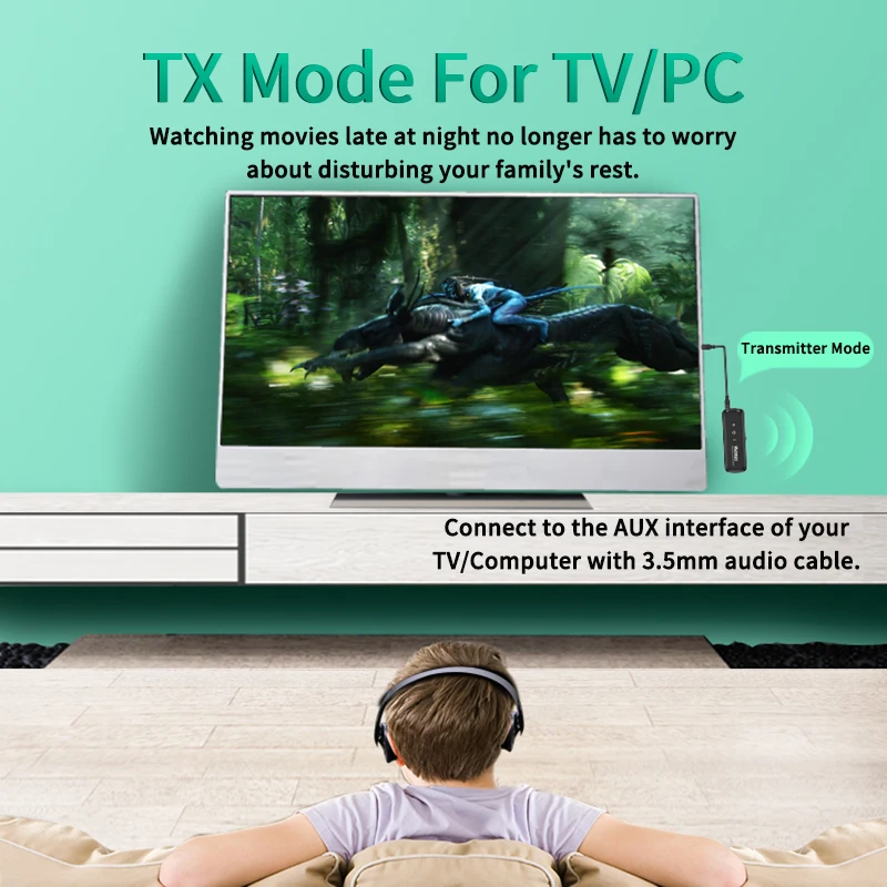 VAORLO 3 en 1 Bluetooth 5.3 Transmisor receptor de audio 3.5 mm AUX USB Estéreo Adaptador inalámbrico de música con micrófono para TV PC Auriculares Kit de coche - imagen 4