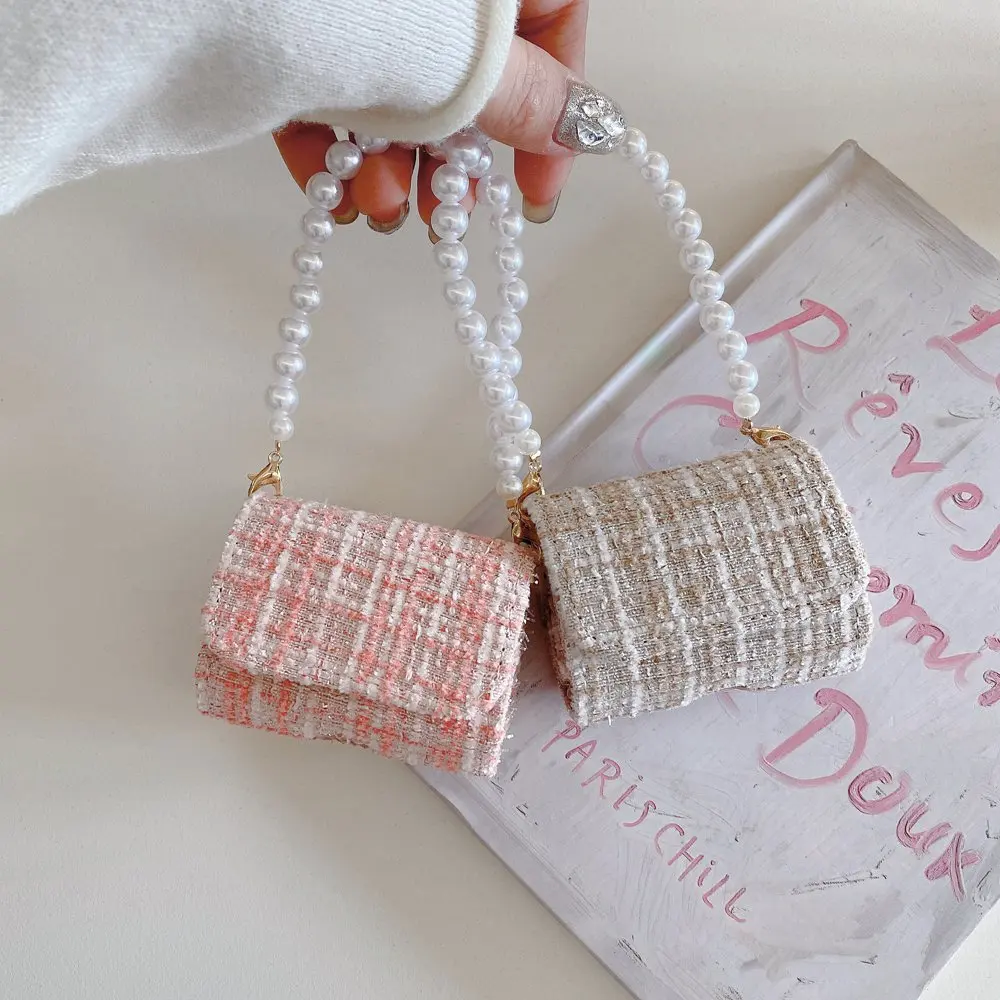 Funda de lujo para auriculares de tela de Tweed para Otoño e Invierno, funda para AirPods 4, 3, 2, funda para pulsera de perlas para Airpods Pro 2, funda para caja de carga - imagen 2