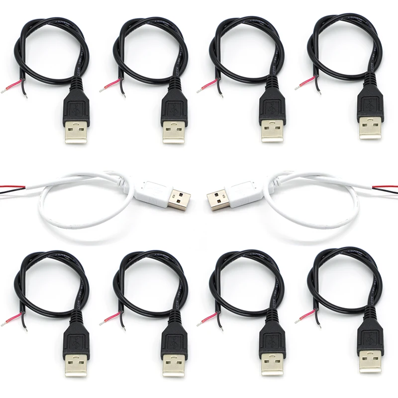 10 Uds USB 2,0 enchufe macho 2pin Cable desnudo Cable de alimentación USB Cable Pigtail DIY para equipo USB instalado reemplazar reparación DIY ﻿