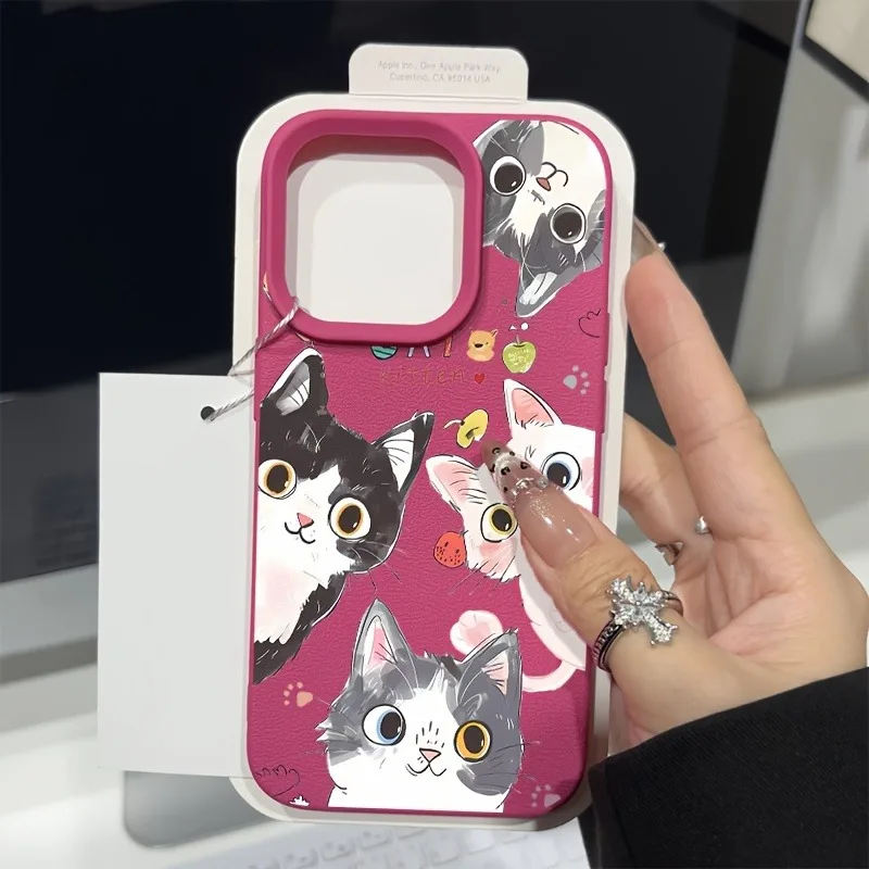 Funda de teléfono con diseño de lichi de gato bonito para iPhone 17 16 15 14 13 12 11 Pro Max XS X XR 16 Plus 17 Air 16E, funda suave de TPU a prueba de golpes