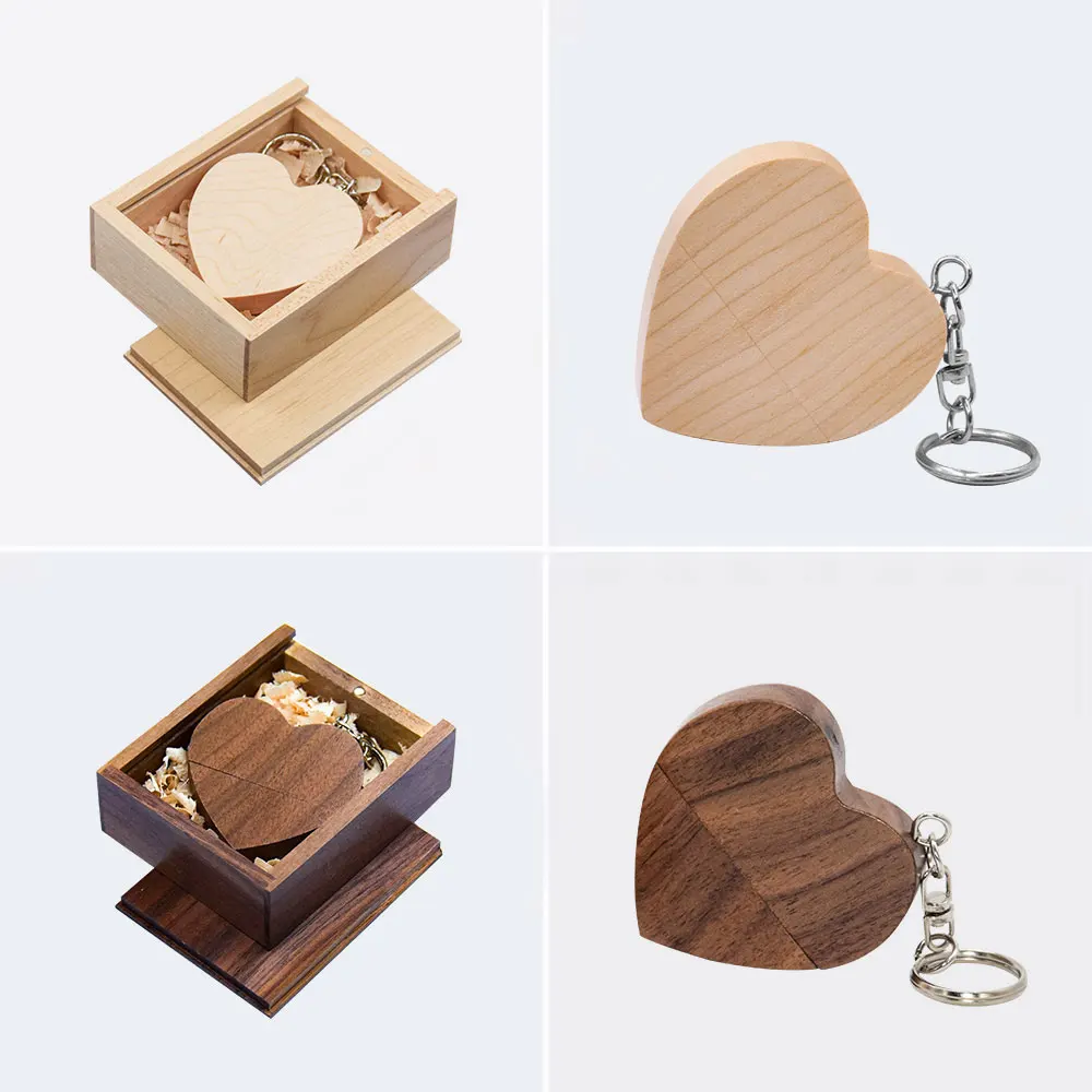 50 unids/lote de unidades Flash USB 2,0 con forma de corazón de madera, 128GB, llavero con logo personalizado gratis, unidad de bolígrafo 64GB 32GB, regalo de negocios, memoria USB - imagen 2