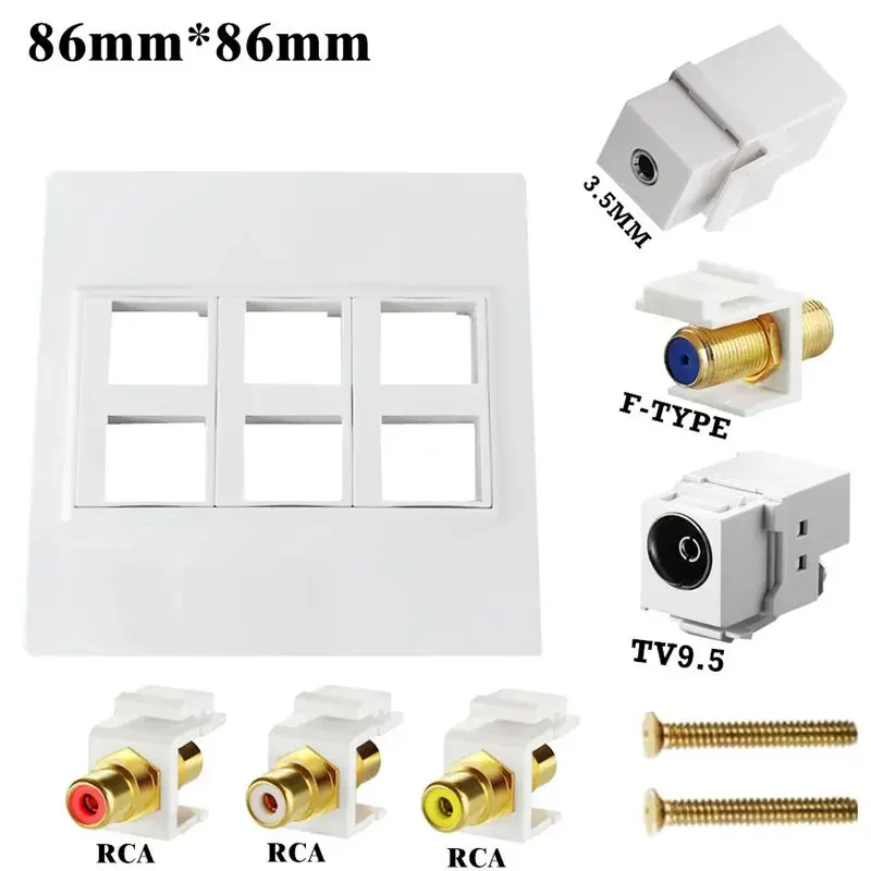 86 Tipo Panel Multimedia Audio 3,5 MM TV F-Head TV9.5+Audio y Vídeo 3RCA Rojo Blanco Amarillo Enchufe de Pared - imagen 2