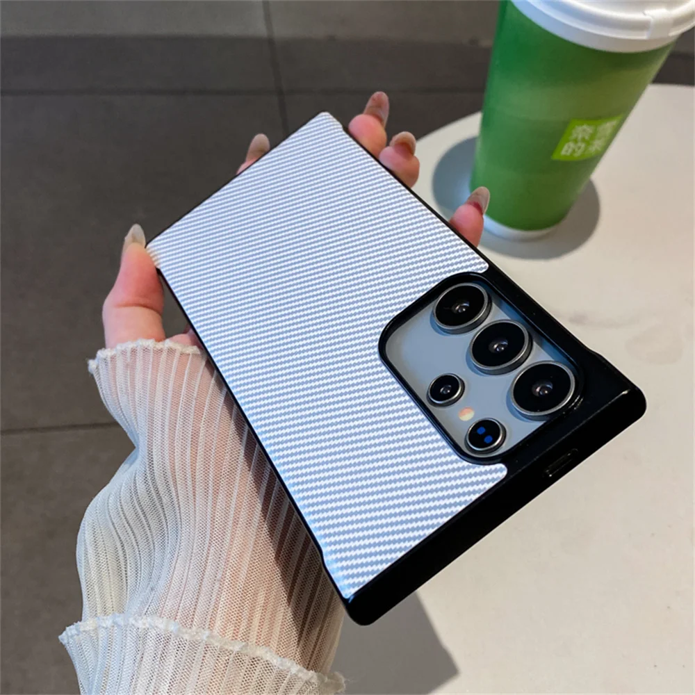 Funda de teléfono sin marco de PC con diseño de fibra de carbono de lujo para Samsung Galaxy S25 Ultra S24 Plus, funda trasera fina protectora sin bordes - imagen 5