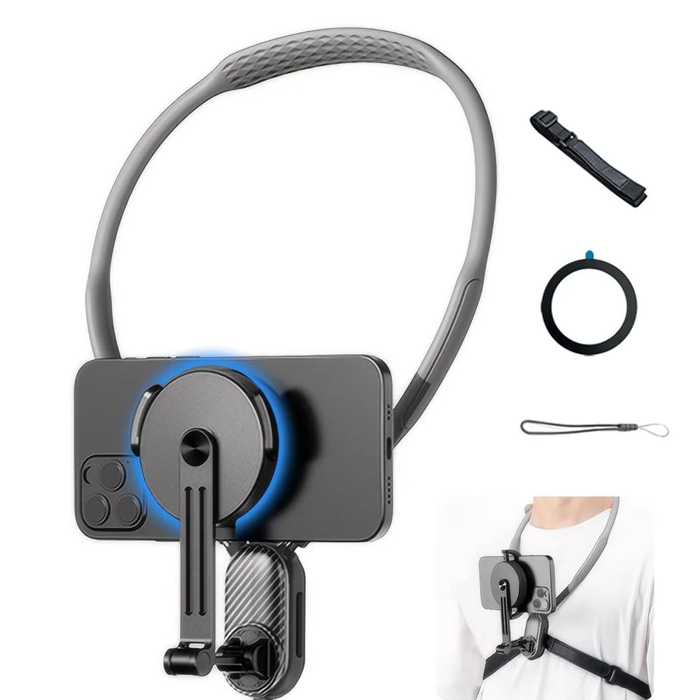 Soporte magnético de liberación rápida de silicona para montaje en el cuello para teléfonos móviles iphone 12 13 14 15 16 soporte de grabación de vídeo Android Sumsung