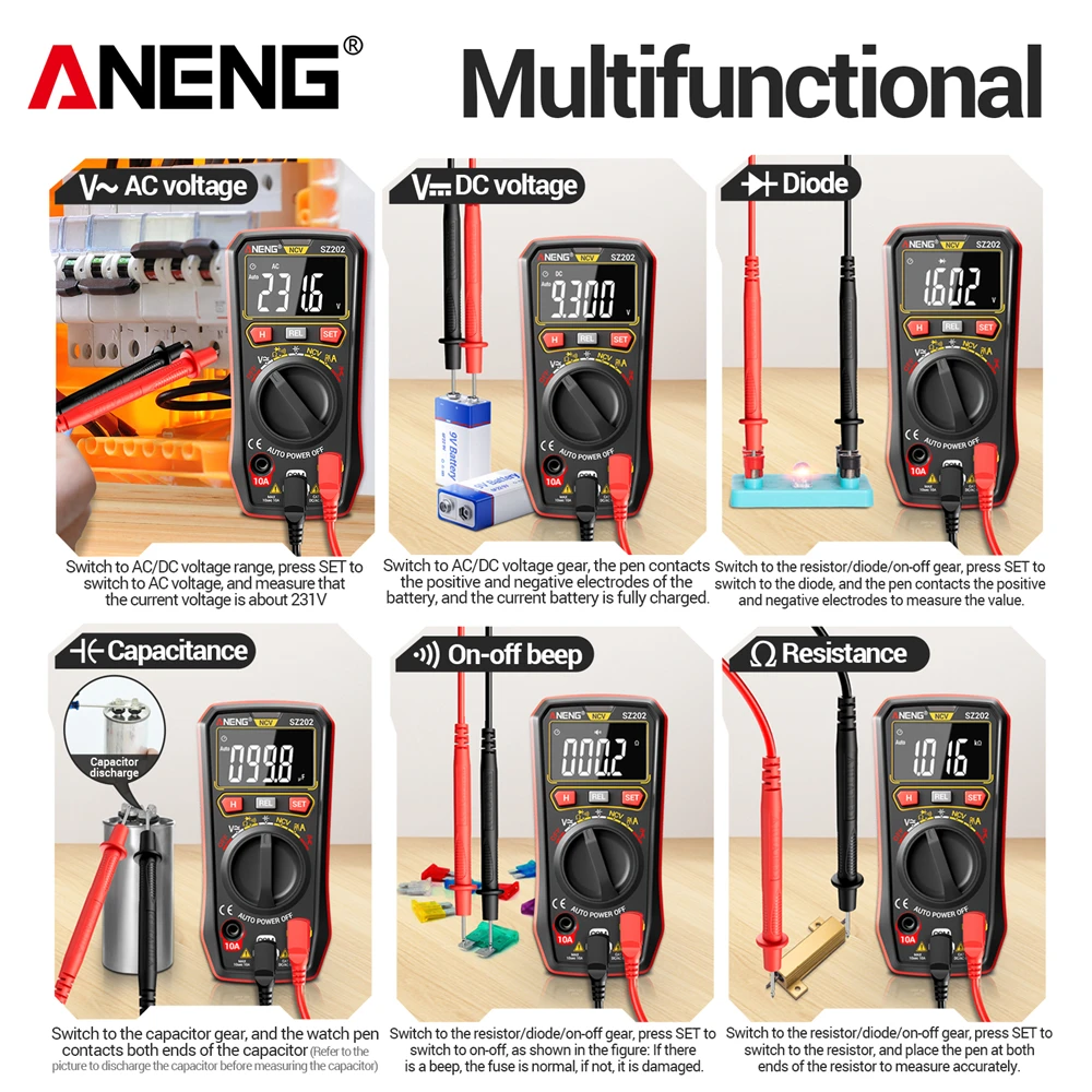 ANENG-multímetro Digital Profesional, probador de voltaje CA/CC de 600V, pluma de prueba de voltaje de resaltado multifuncional, juego de herramientas para electricista - imagen 5