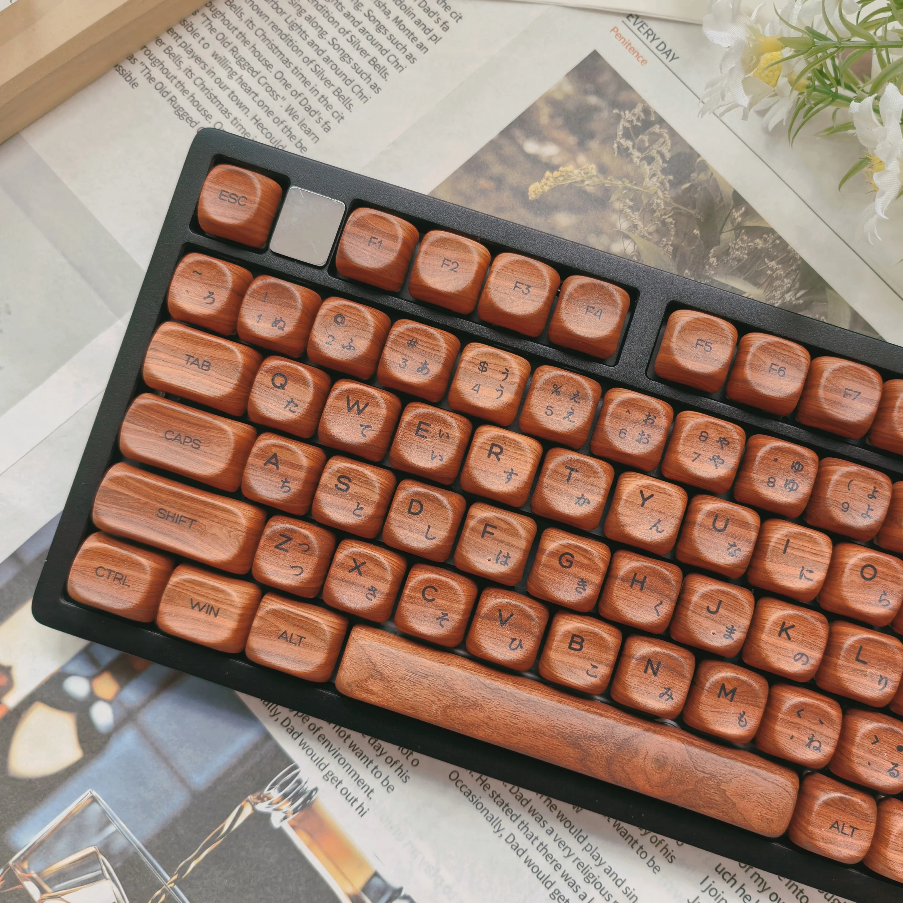 Teclas PBT de sublimación de tinte de cinco lados de madera de nogal de 130 teclas, teclas Retro de perfil MOA personalizadas para interruptores MX, teclado mecánico - imagen 4