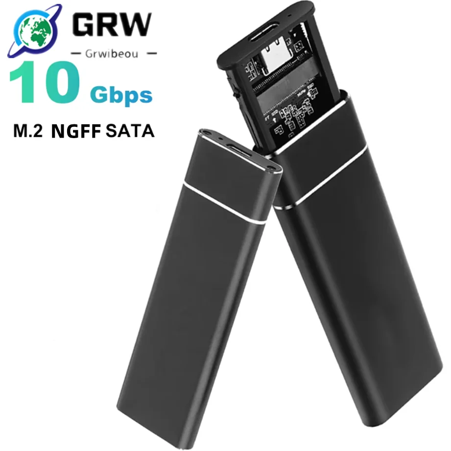 Carcasa M2 SSD de protocolo único, carcasa externa M.2 NGFF SATA, adaptador M.2 a USB3.1 tipo C SSD para caja de disco PCIE NGFF SATA SSD