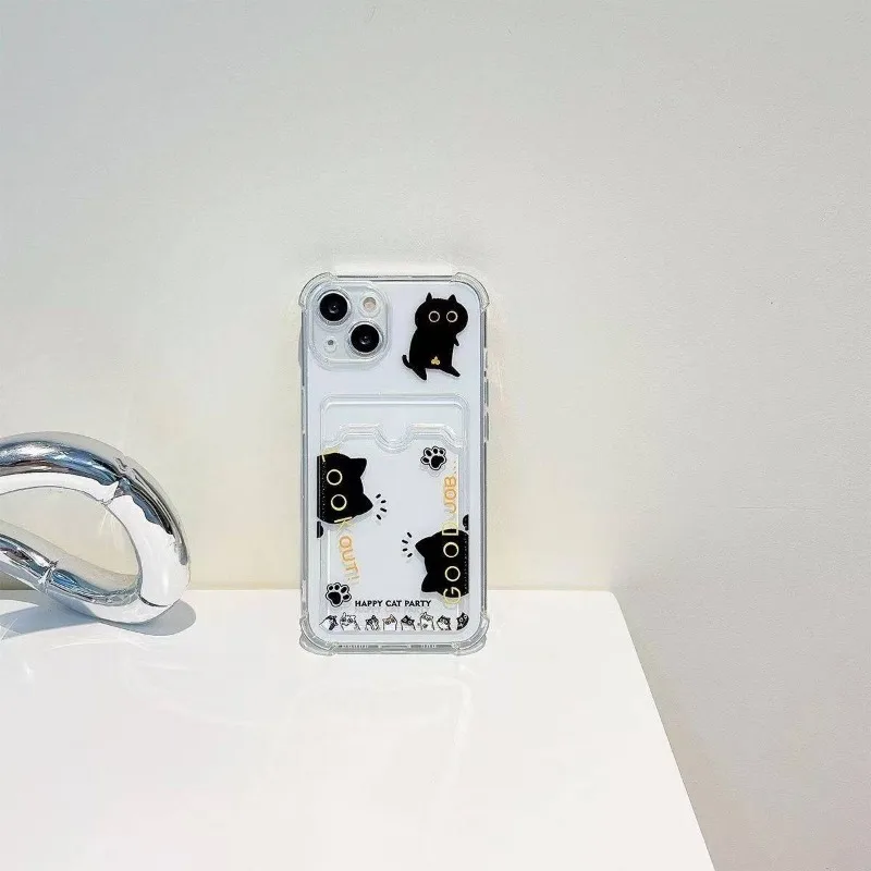 Funda de teléfono con tarjetero de gato creativo para iPhone 16 15 14 13 12 11 Pro Max XS X XR 7 8 Plus 16 cubierta de parachoques transparente a prueba de golpes - imagen 3