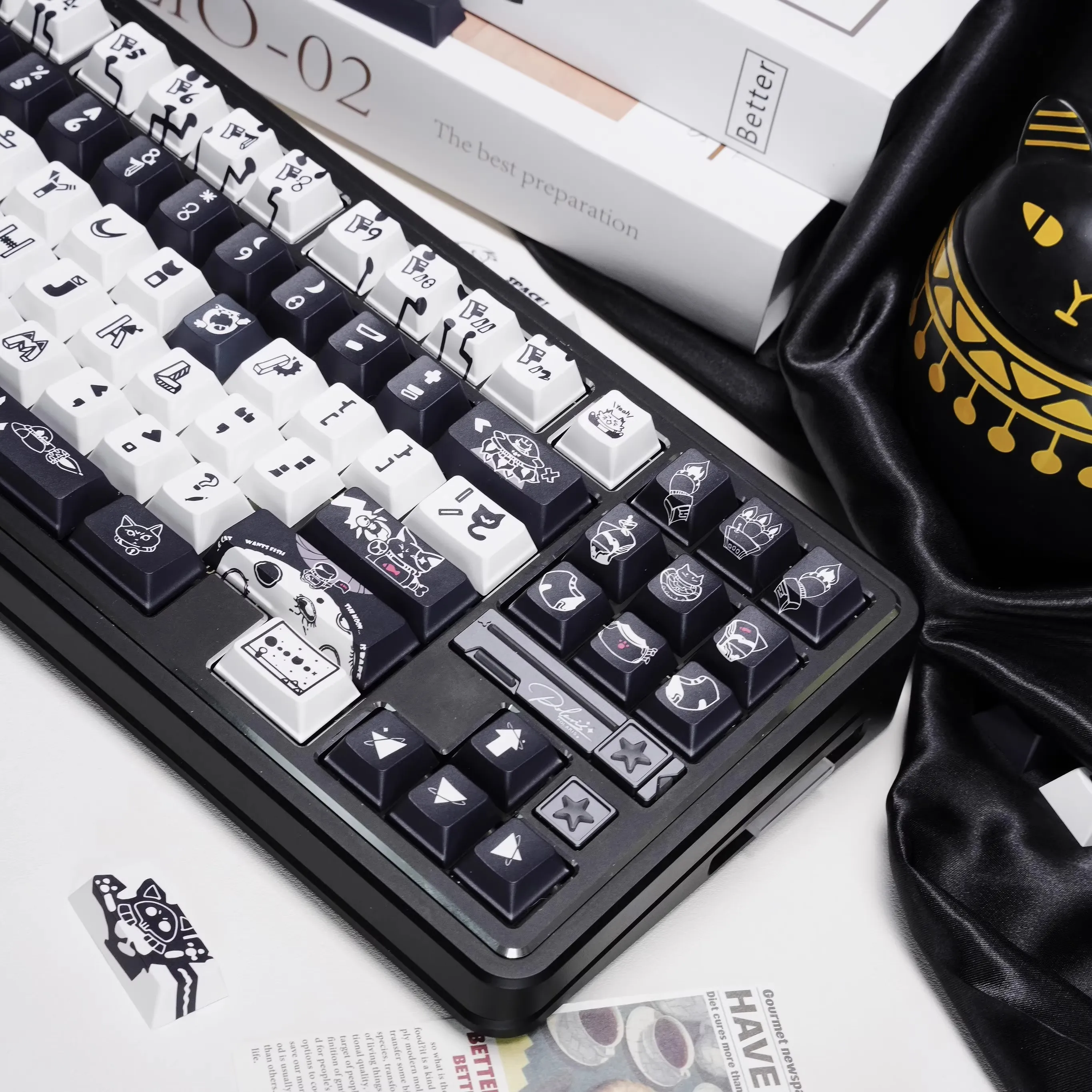 Teclas originales Sky Meow Kawaii Cherry Profile PBT para teclado mecánico, tapa de tecla personalizada con personalidad en blanco y negro - imagen 5