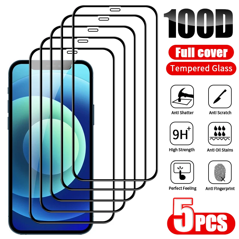 5 uds vidrio Protector para iPhone 15 13 12 14 Pro Max 7 8 Plus Protector de pantalla para iPhone 11 PRO X XS MAX XR cubierta completa de vidrio