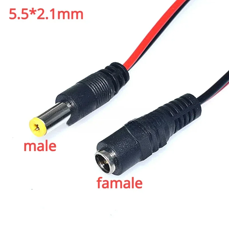 Conector macho y hembra de 5 piezas, 10 piezas, 5,5x2,1mm, 12V de CC, Cable Pigtail para cámara CCTV, extensión de Cable de 24V de CC