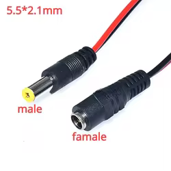 Conector macho y hembra de 5 piezas, 10 piezas, 5,5x2,1mm, 12V de CC, Cable Pigtail para cámara CCTV, extensión de Cable de 24V de CC