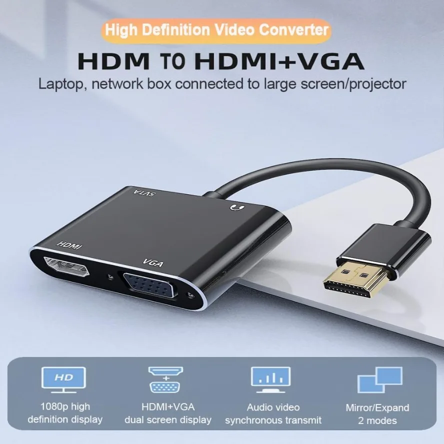 Divisor adaptador 2 en 1 HDMI a HDMI/VGA 1080P con convertidor de Audio de 3,5mm para ordenador de escritorio portátil PC Monitor proyector HDTV - imagen 4