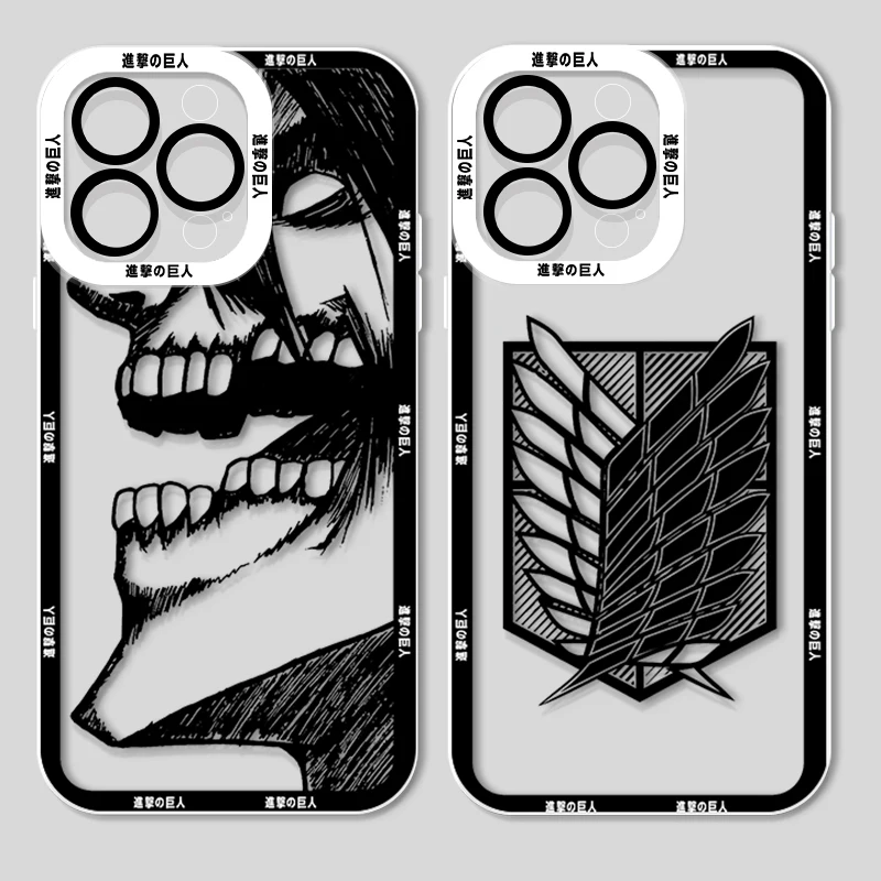 Logotipo de Anime Attack on Titan para Apple iPhone, 15, 14, 13, 12, 11, XS, XR, X Pro MAX, 8, 7 Plus, SE, Ojos de Ángel, funda transparente para teléfono