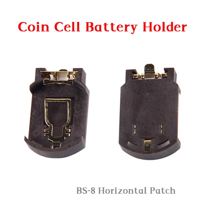 Caja de batería de botón de 3V, soporte de batería CR2032 CR 2032, parche Horizontal, caja de almacenamiento de batería de BS-8 chapada en oro, 5-50 Uds.
