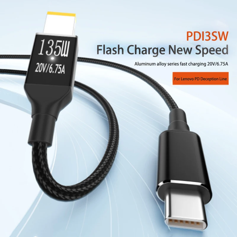 Cargador de ordenador portátil de 20V, 6,75a, 135W, para Lenovo Legion Y9000P Y9000K Y7000P, adaptador de corriente tipo C a USB, Cable de carga de punta cuadrada delgada