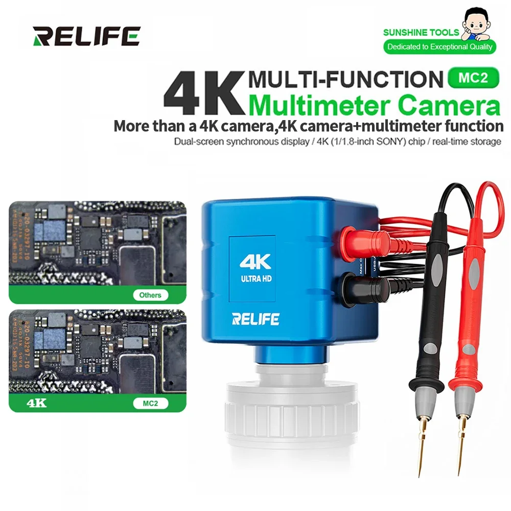 RELIFE MC2 4K cámara multímetro multifunción HDMI/tipo C con sonda multímetro para reparación de teléfonos móviles herramienta de detección de soldadura
