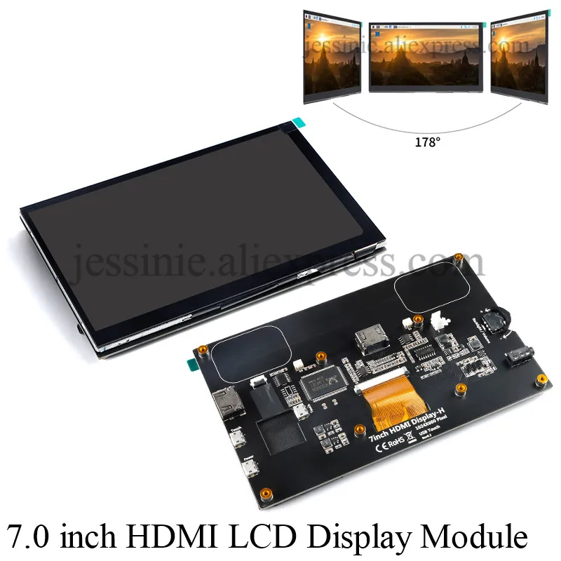 Módulo de pantalla LCD compatible con HDMI, pantalla táctil capacitiva de 7 "y 7", 1024x600, 1024x600, IPS, HD, ángulo de visión completo para Raspberry Pi