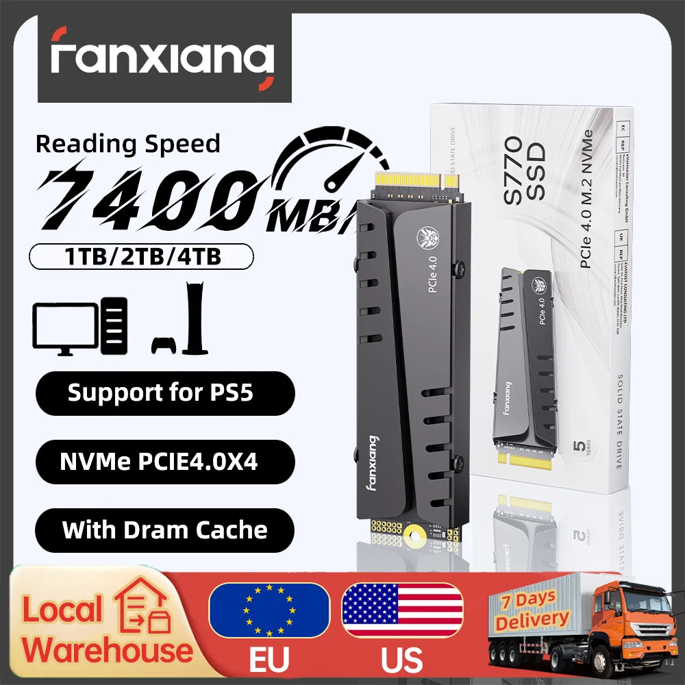 [Envío UE/EE. UU.] Fanxiang S770 M.2 SSD NVMe 7300 MB/s 1TB 2TB 4TB PCIe4.0x4 unidad de estado sólido interna para disco duro SSD de escritorio PS5