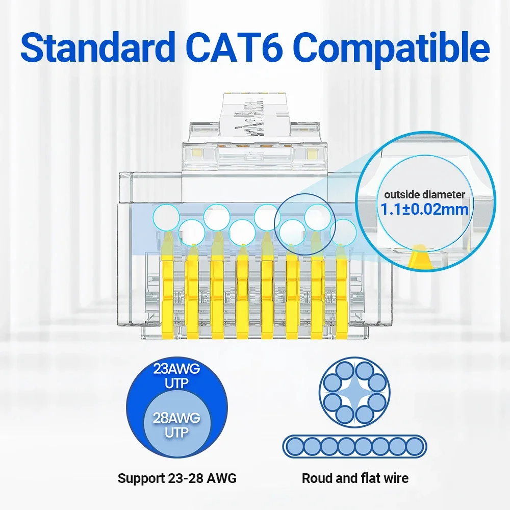Ampcom RJ45 Cat6 Conectores EZ Crimp para cable UTP trenzado - imagen 5