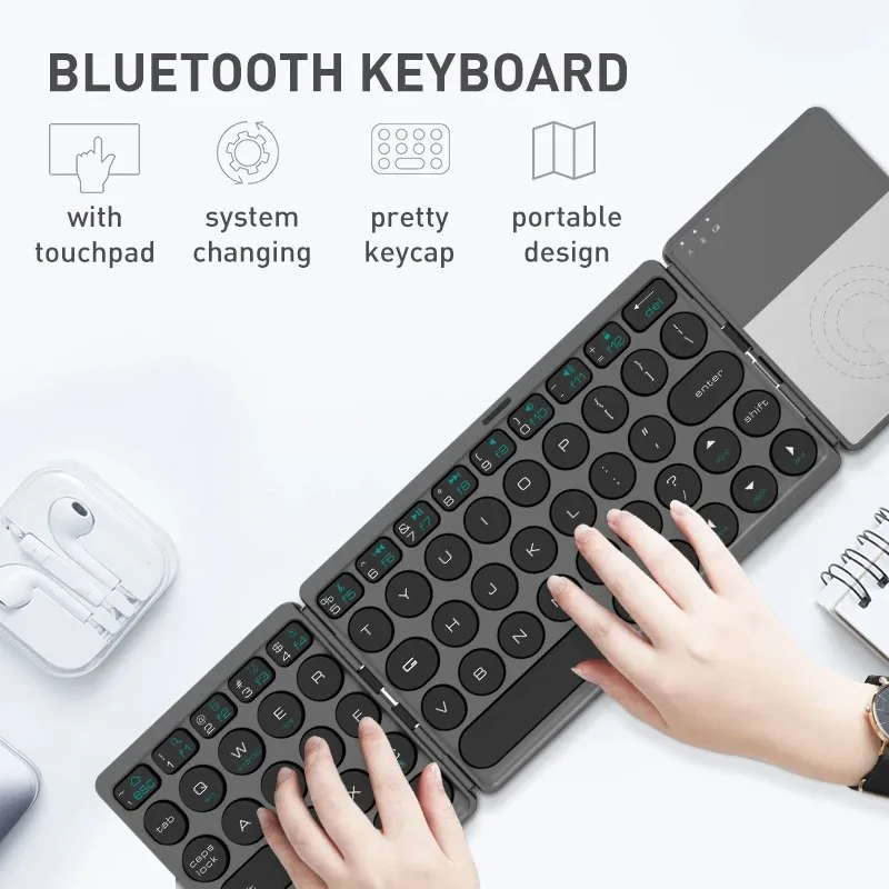 Mini teclado plegable inalámbrico Bluetooth con panel táctil teclado plegable Universal portátil para Windows IOS Tablet iPad - imagen 3