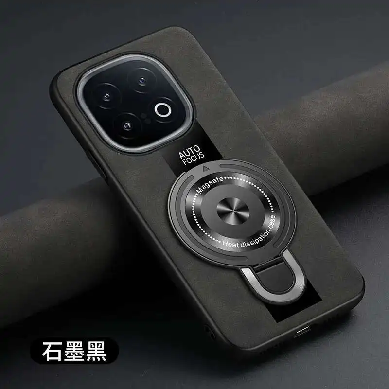 Para VIVO IQOO 13 neo 10 z9 Z10 turbo pro funda con soporte de anillo magnético plexiglás PU silicona piel de oveja funda de cuero a prueba de golpes