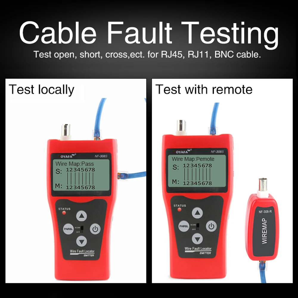 NOYAFA-Testeur de longueur de câble réseau NF-308S, câble LAN, RJ45 RJ11, traceur de fil Ethernet, test de continuité de câble - imagen 5