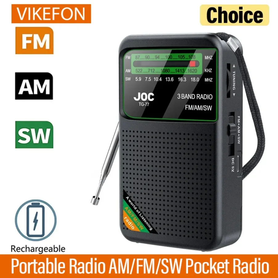 Radio portátil AM/FM/SW de bolsillo con batería recargable, buena recepción, compatible con auriculares con cable, Mini Radios receptoras FM
