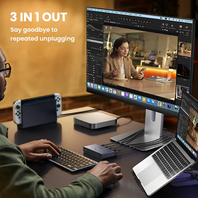 UGREEN-interruptor HDMI 2,1 2,0 8K, salida 3 en 1 con Control remoto 8K @ 60Hz, convertidor 4K @ 120Hz, conmutador divisor para monitores Xbox PS5 - imagen 4