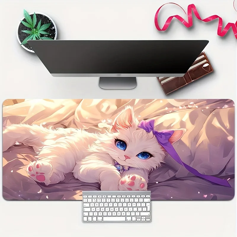 Alfombrilla de ratón con diseño de gato bonito, Base de goma grande, antideslizante, accesorios de escritorio para PC, alfombrilla para teclado de oficina y jugador, alfombrilla decorativa - imagen 3