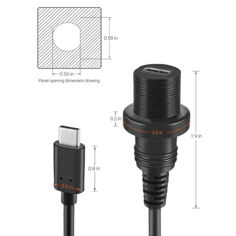 Cable de extensión USB 3.1 impermeable tipo c USB macho a hembra 2,0 IP 67 con conector de montaje en Panel para barco, coche, yate, 0,3 m - imagen 4