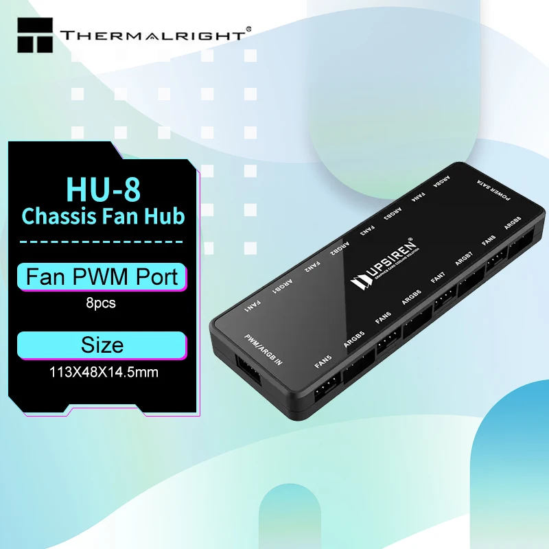 UPSIREN HU-8 Hub de ventilador de chasis, compatible con sincronización de la placa base, diseño magnético inferior, 8 juegos de interfaces ARGB y PWM