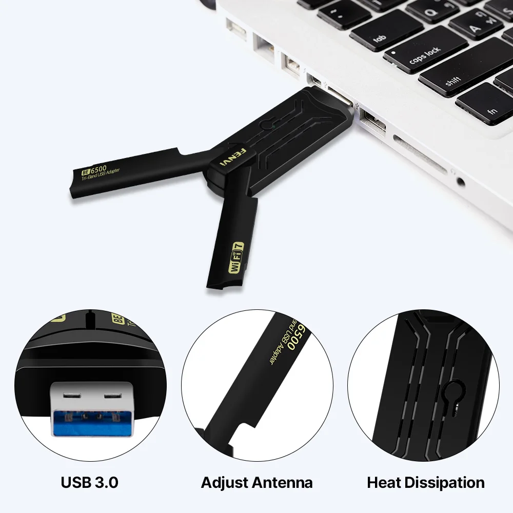 FENVI WiFi 7 USB WiFi adaptador BE6500 USB 3,0 inalámbrico WiFi Dongle Wi-Fi 7 tarjeta de red PC portátil controlador gratis para Win10/11 - imagen 4