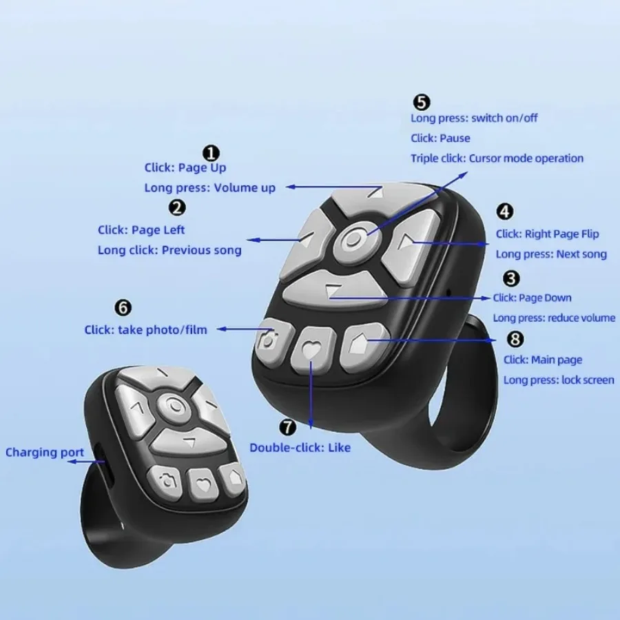 Anillo de desplazamiento con Control remoto Blutooth, volteador de página de libro electrónico para Tiktok, Control remoto de vídeo móvil, palo de Selfie, controlador de cámara - imagen 4