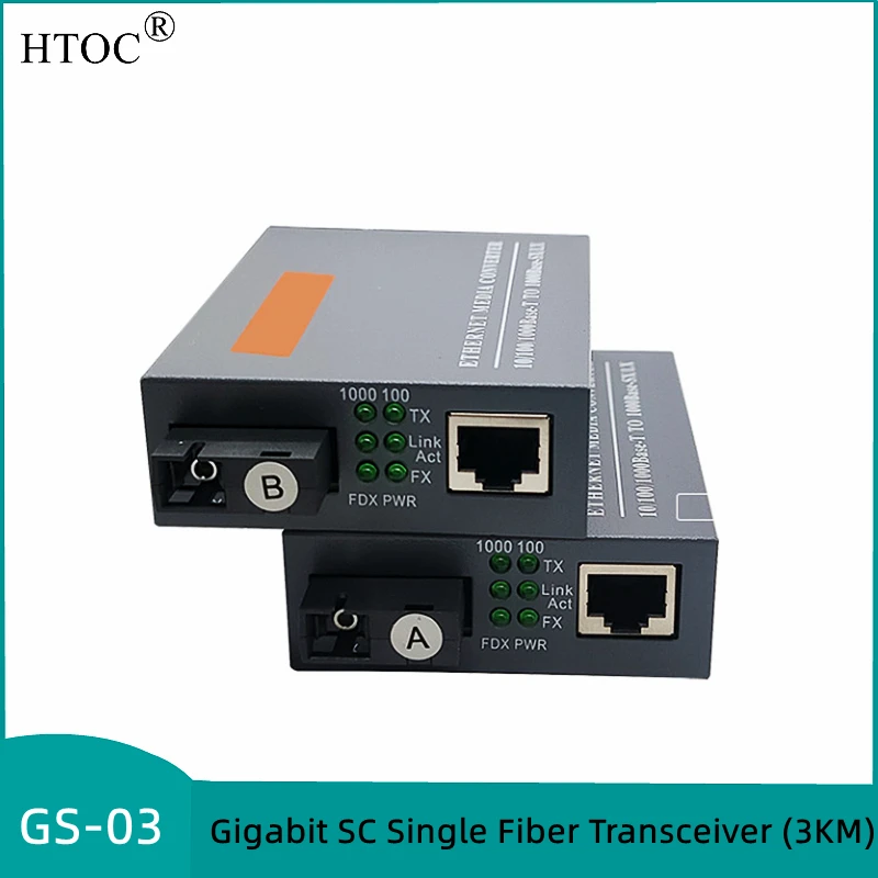 Transceptor de fibra A/B de HTB-GS-03, convertidor de fibra única SC 10/100/1000M, modo único, 1 par - imagen 2