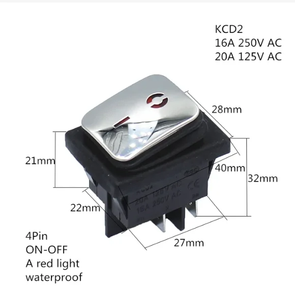 KCD4 interruptor basculante en forma de barco, superficie de acero inoxidable, impermeable, 4 pines, 2 velocidades, con luces LED, interruptor de alimentación de alta corriente, 20a - imagen 3