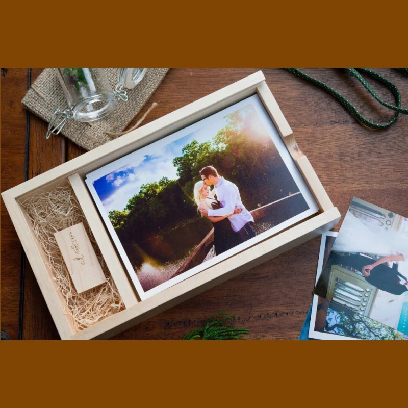 Caja de álbum de madera con logotipo de grabado láser personalizado gratis (foto de 5*7 pulgadas) y unidad colgante USB 3,0 de madera de 256GB 128GB 64GB 32GB 16GB - imagen 4